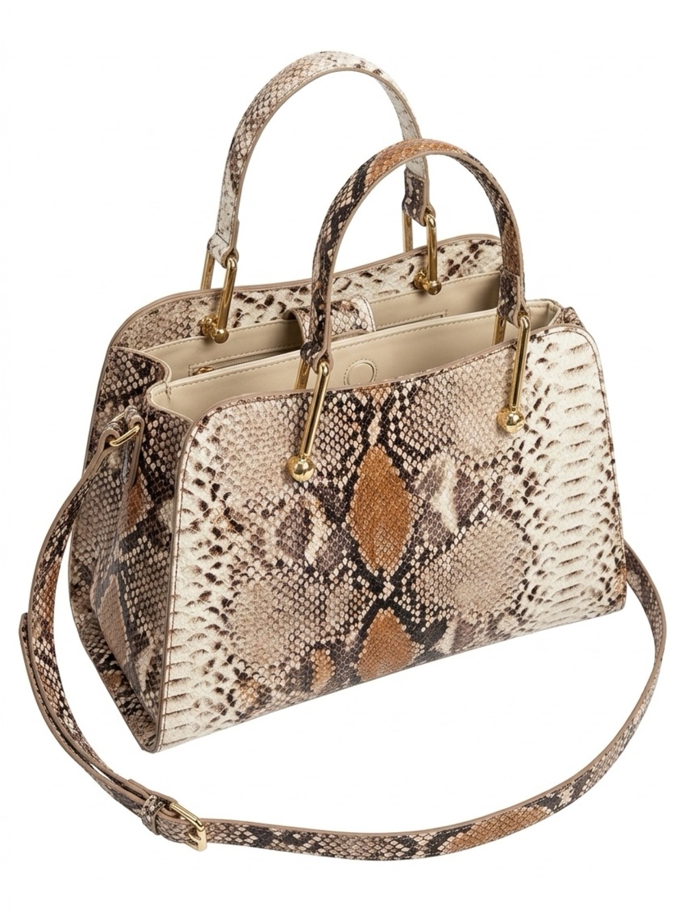 Snake Embossed Top-Handle Satchel